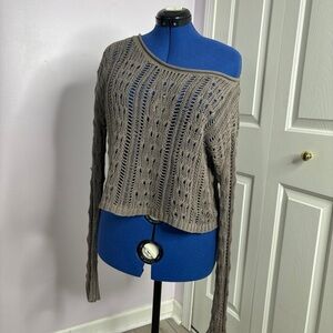 Long sleeve Brown Boho Crochet top with wide neckline